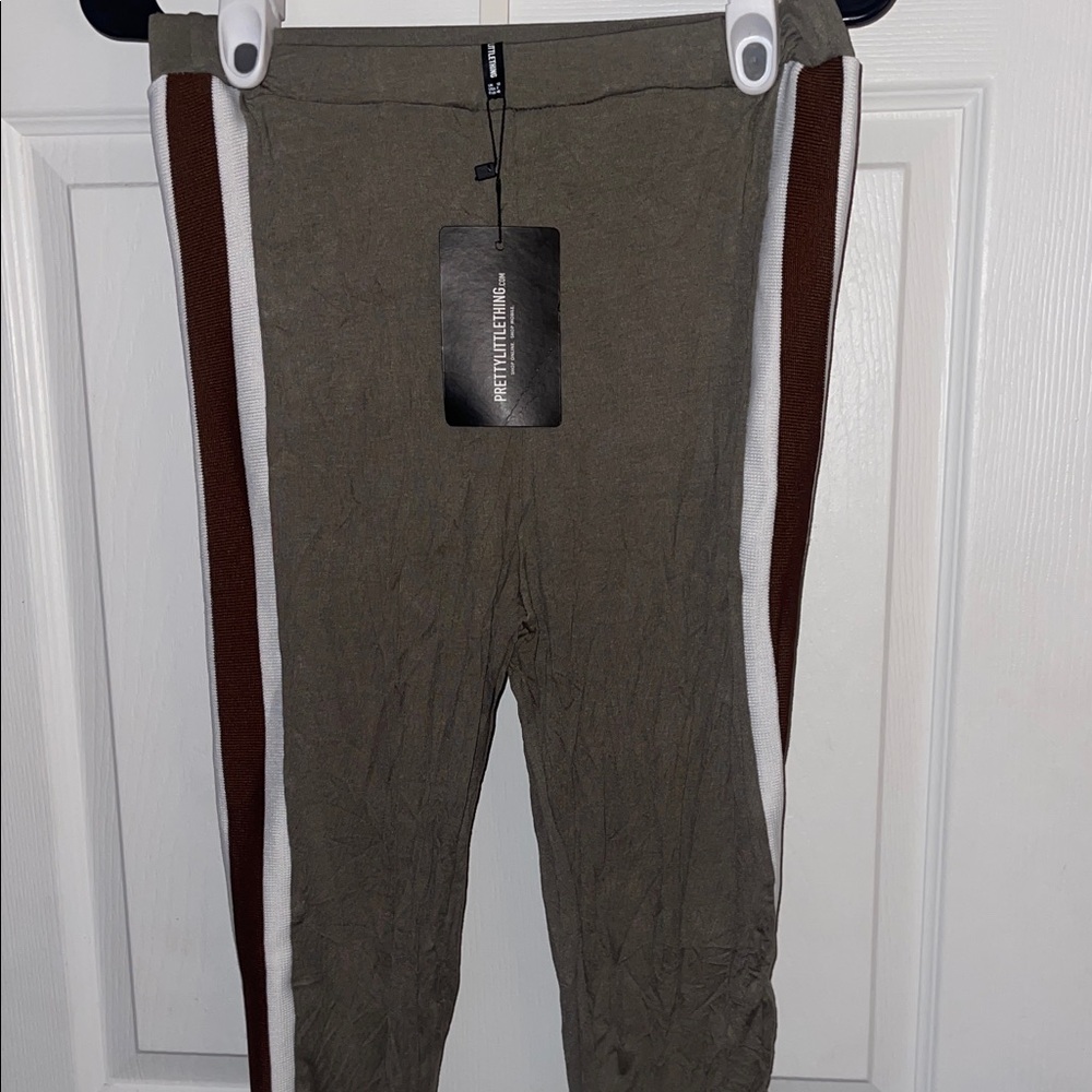 Women’s Olive Green legging with Brown and White Stripes